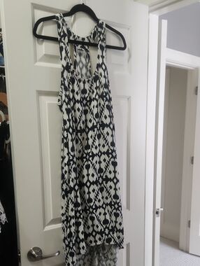 Kavu Navy and White Printed Racerback High-Low Dress